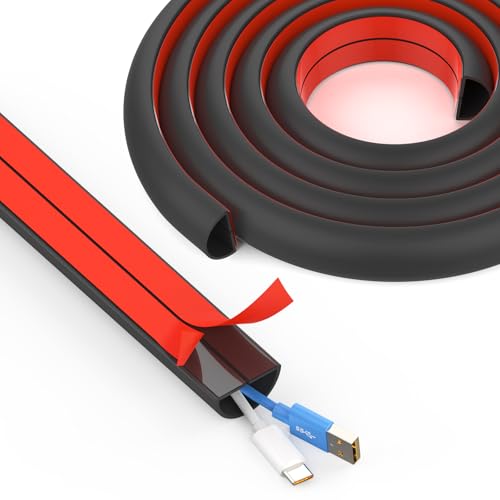 UOMTFAI Wall Cord Hider 78 Inch - Self-Adhesive Wire Cover Raceway for Walls, Flexible PVC Cable Concealer for Home and Office, W0.59 H0.39in - Black - Image 1