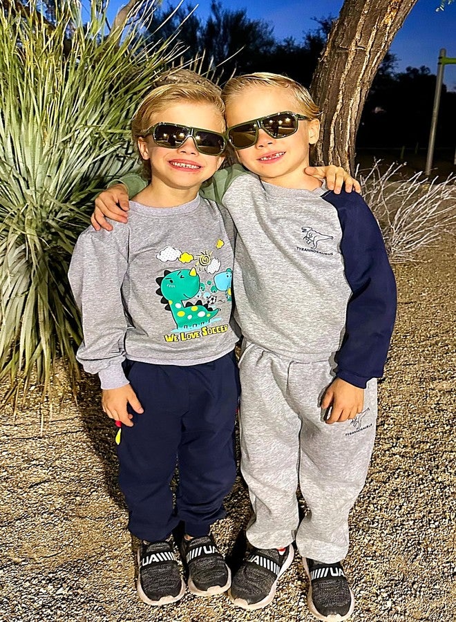 Volunboy Toddler Fall Sweatsuit Clothes Boys Long Sleeve Pullover Dino Sweatshirt Pants Set 2 Pieces Winter Jogging Outfits (Gray Mother&Son Dinosaur, 5-6 Years) - Image 3