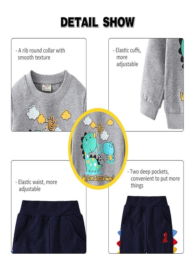 Volunboy Toddler Fall Sweatsuit Clothes Boys Long Sleeve Pullover Dino Sweatshirt Pants Set 2 Pieces Winter Jogging Outfits (Gray Mother&Son Dinosaur, 5-6 Years) - Image 4