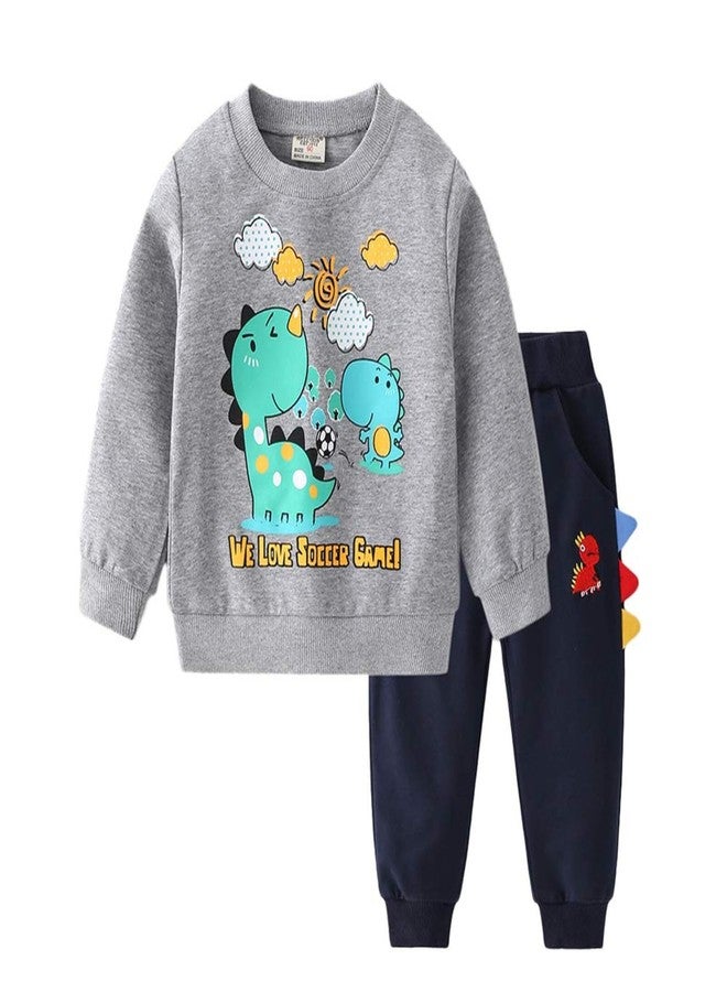Volunboy Toddler Fall Sweatsuit Clothes Boys Long Sleeve Pullover Dino Sweatshirt Pants Set 2 Pieces Winter Jogging Outfits (Gray Mother&Son Dinosaur, 5-6 Years) - Image 1