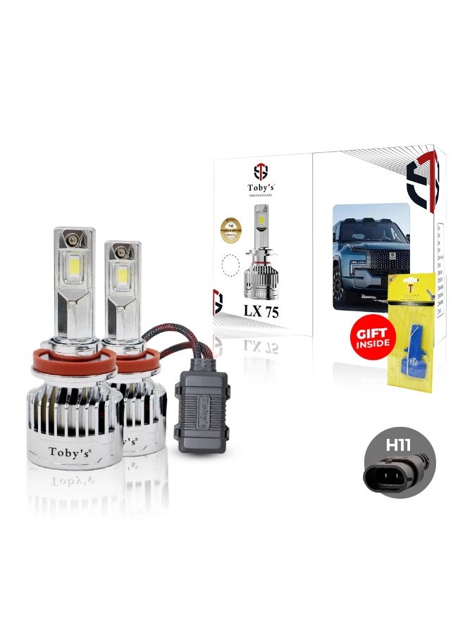 Toby's Tobys LX 75 2 Pieces Car LED Headlight Original 75W/piece Power 7500/piece Lumens With Color Temperature 6500K - H11 - Image 1