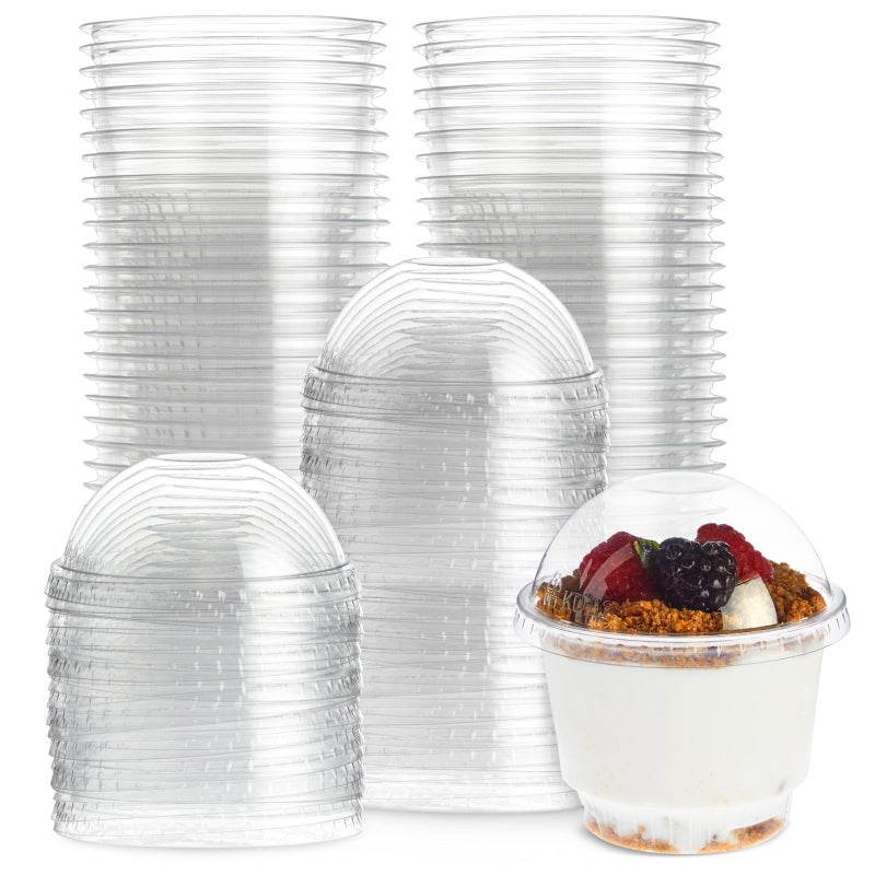 Juvale 50 Pack 8 oz Clear Plastic Cups with Dome Lids for Dessert Small Containers for Ice Cream Sundae Parfait