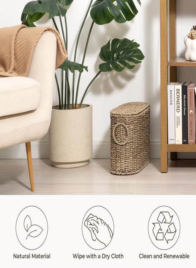 StorageWorks حامل ورق المرحاض StorageWorks مع غطاء، حامل ورق المرحاض لـ 6 لفات عادية، سلة منسوجة للحمام، من جريد البحر الطبيعي - Image 4