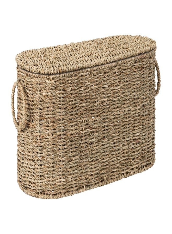 StorageWorks حامل ورق المرحاض StorageWorks مع غطاء، حامل ورق المرحاض لـ 6 لفات عادية، سلة منسوجة للحمام، من جريد البحر الطبيعي - Image 1