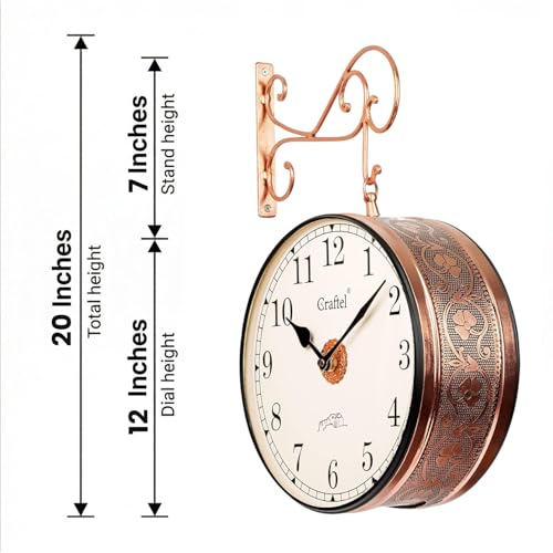 CRAFTEL Double Sided Station Wall Clock Multi-Layer Electroplated | English Roman Numerals | Aluminum Dial Brass Body | Dial - 12 Inches, Rose Gold | 365 Days Warranty - Image 3