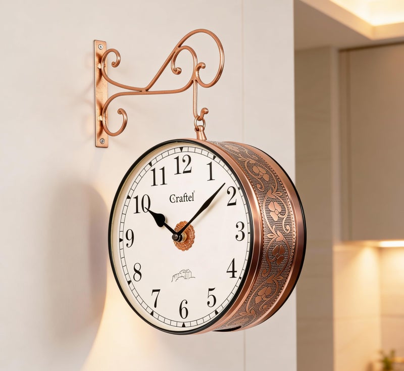 CRAFTEL Double Sided Station Wall Clock Multi-Layer Electroplated | English Roman Numerals | Aluminum Dial Brass Body | Dial - 12 Inches, Rose Gold | 365 Days Warranty - Image 1