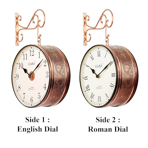 CRAFTEL Double Sided Station Wall Clock Multi-Layer Electroplated | English Roman Numerals | Aluminum Dial Brass Body | Dial - 12 Inches, Rose Gold | 365 Days Warranty - Image 2