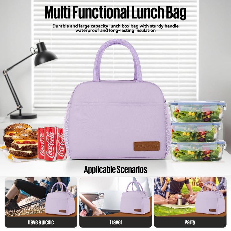 douyadady Lunch Bag Women/Men Lunch Box Women/Men (Lavender) - Image 3