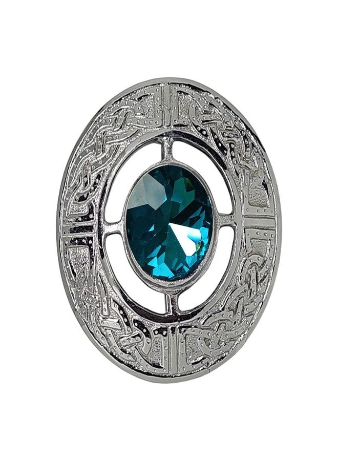 AAR Men's Celtic Kilt Brooch Scottish Fly Plaid Pin Stones Chrome Plated Jewelry 3" Diameter - Image 1