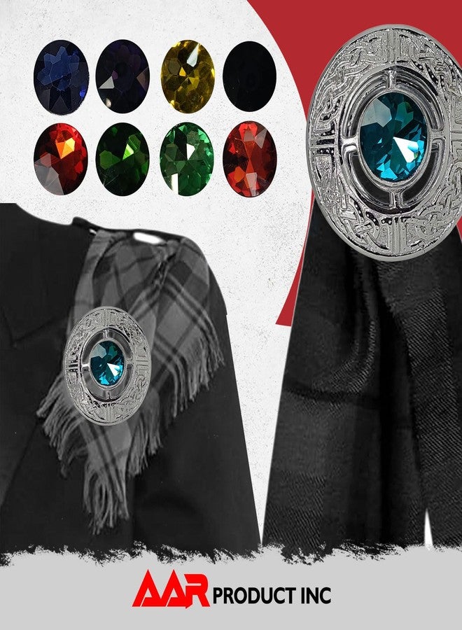 AAR Men's Celtic Kilt Brooch Scottish Fly Plaid Pin Stones Chrome Plated Jewelry 3" Diameter - Image 2