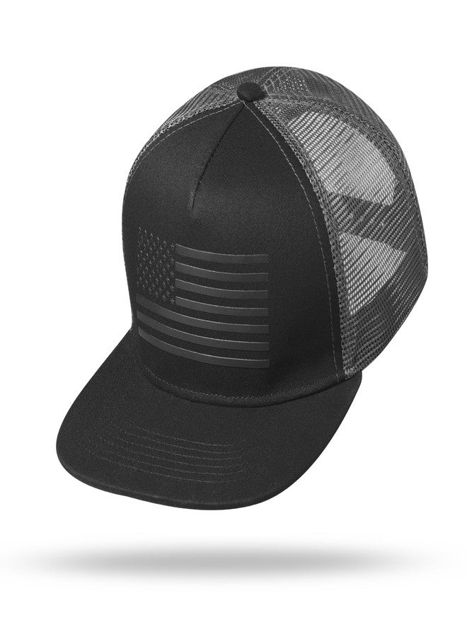 UALON Baseball Cap, Snapback Trucker Hat for Men & Women with American Flag and Adjustable, Breathable Mesh, Flat Bill Hats, Black/Dark Gray, One size - Image 2