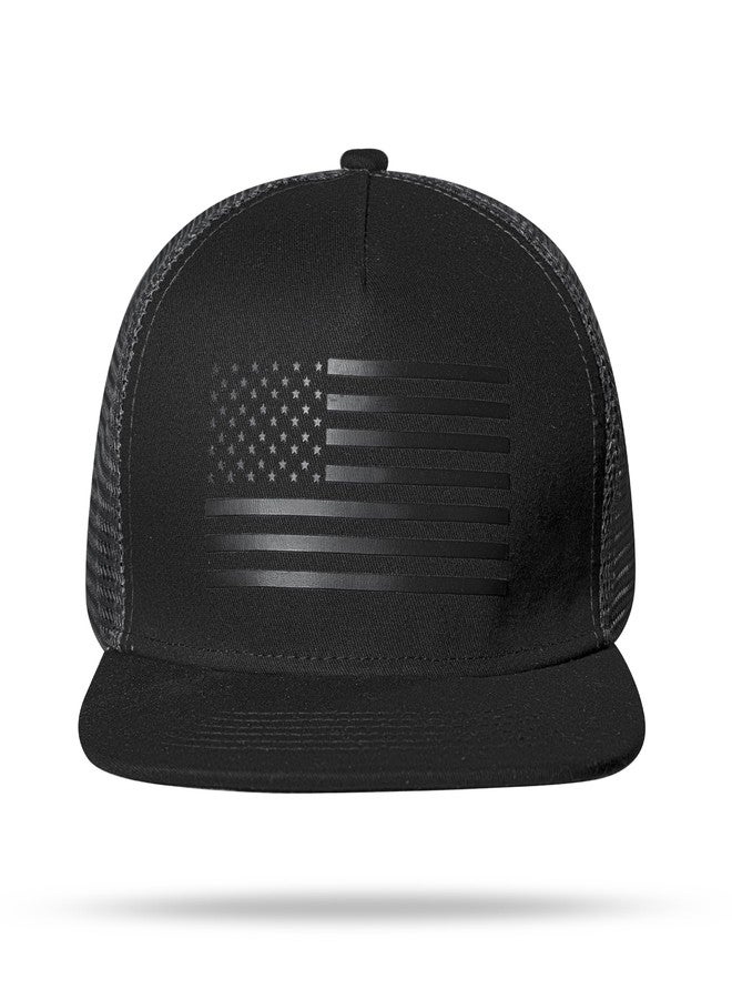 UALON Baseball Cap, Snapback Trucker Hat for Men & Women with American Flag and Adjustable, Breathable Mesh, Flat Bill Hats, Black/Dark Gray, One size - Image 3