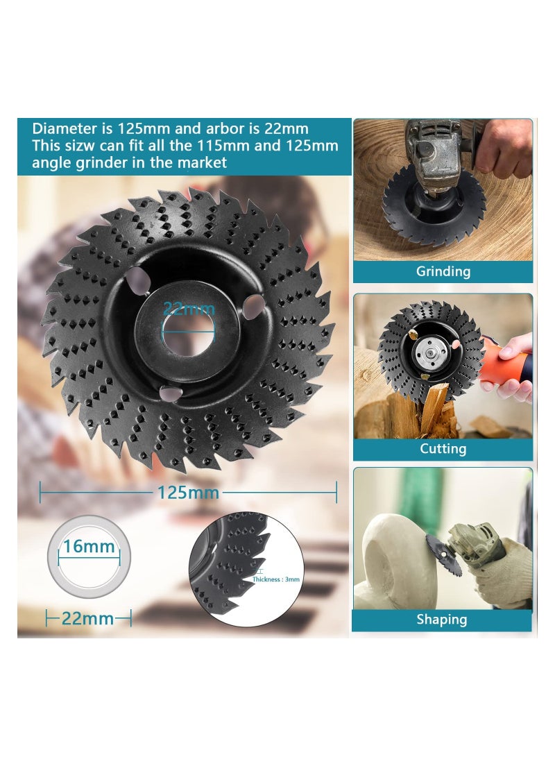 SYOSI Wood Grinding Wheel, 125 mm Wood Carving Disc Wood Cutting Wheel, Angle Grinder Disc Carving Disc, Inner Diameter 16mm, With 22mm-16mm converter - Image 2