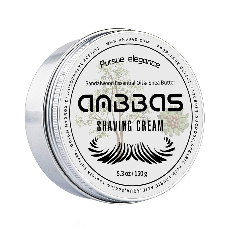 Anbbas 150g Shaving Cream Body Cream for Men Women Wet Shave LatheingSensitive SkinSandalwood Shea Nut Essential Oil