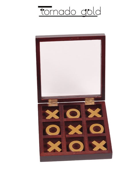 Tic Tac Toe Push Me Board Game Wooden Mini Portable Flip Cover XO Chess