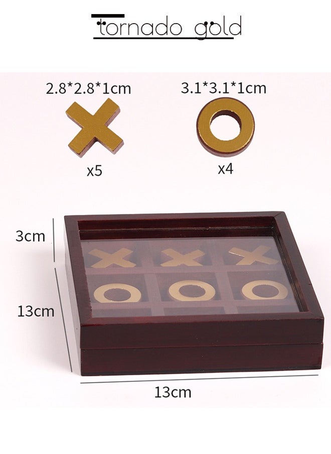 Tic Tac Toe Push Me Board Game Wooden Mini Portable Flip Cover XO Chess
