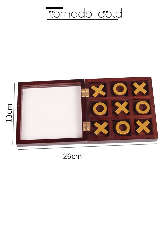 Tic Tac Toe Push Me Board Game Wooden Mini Portable Flip Cover XO Chess