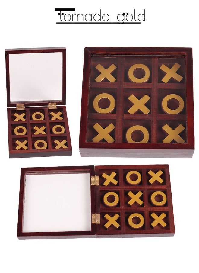 Tic Tac Toe Push Me Board Game Wooden Mini Portable Flip Cover XO Chess