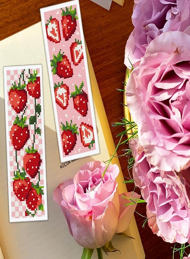 BEUNITONE 6PCS Cross Stitch Bookmarks Kit for Adults Beginners,Strawberry Book Mark DIY Stamped Embroidery Bookmark Kits with Backing Felt Floss,8.5''x3'' Page Markers for Students Teachers Reading - Image 5