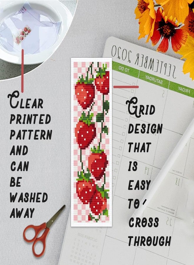 BEUNITONE 6PCS Cross Stitch Bookmarks Kit for Adults Beginners,Strawberry Book Mark DIY Stamped Embroidery Bookmark Kits with Backing Felt Floss,8.5''x3'' Page Markers for Students Teachers Reading - Image 3