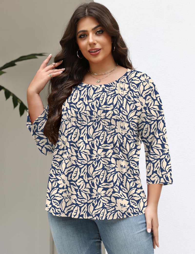 TFSDOD Plus Size Blouse 3/4 Sleeve Tops Spring Shirts for Women 2026 Womens Summer Clothes Pleated Shirts Ladies Tops - Image 4