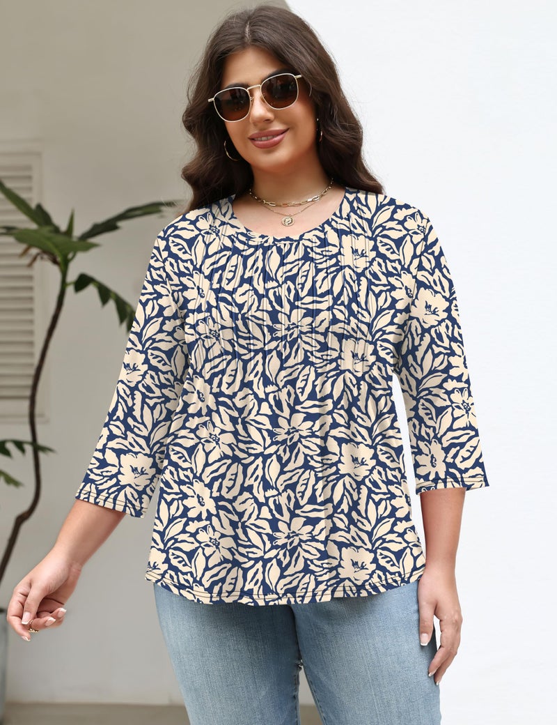 TFSDOD Plus Size Blouse 3/4 Sleeve Tops Spring Shirts for Women 2026 Womens Summer Clothes Pleated Shirts Ladies Tops - Image 2
