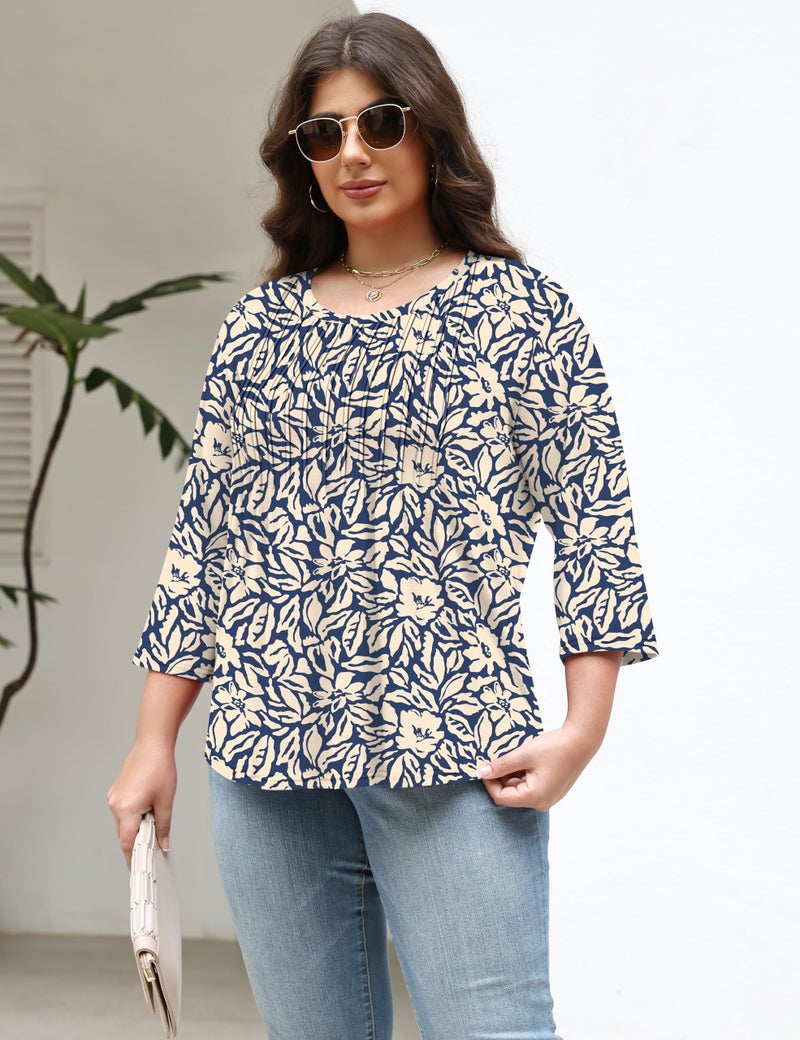 TFSDOD Plus Size Blouse 3/4 Sleeve Tops Spring Shirts for Women 2026 Womens Summer Clothes Pleated Shirts Ladies Tops - Image 3