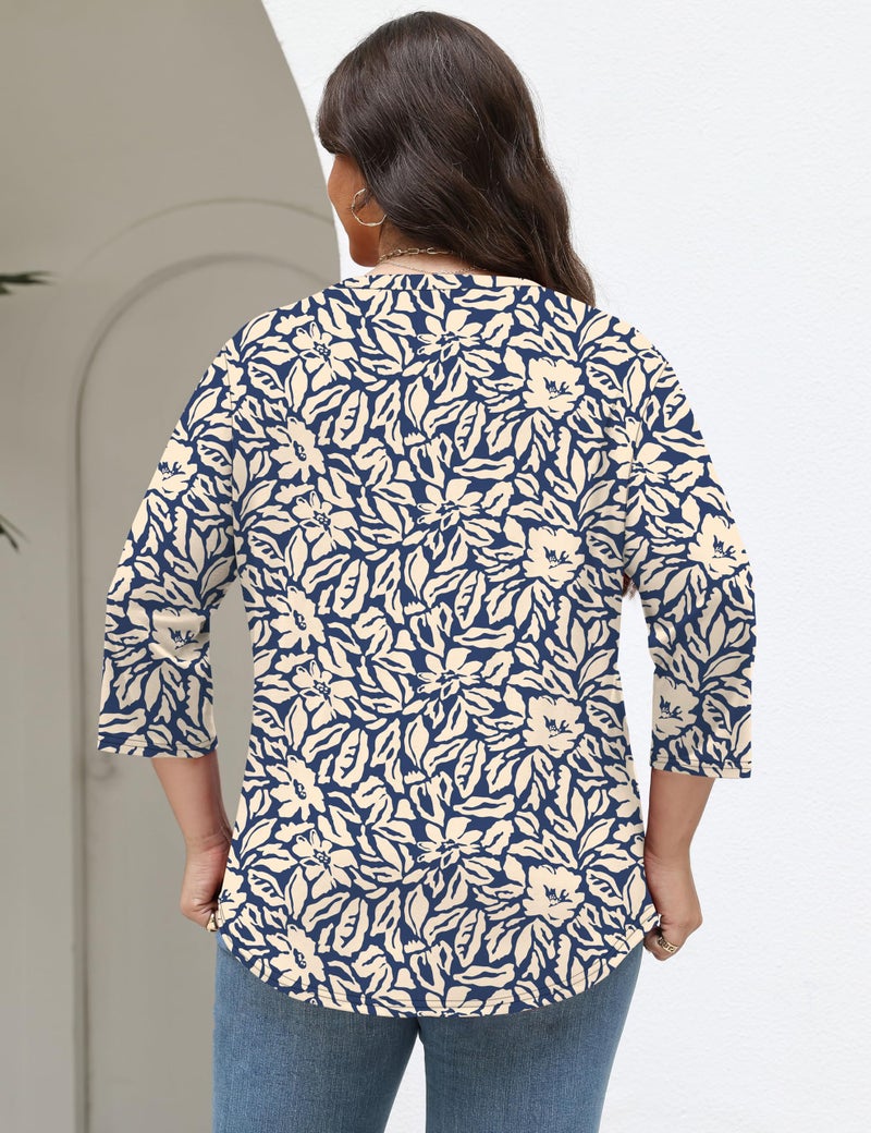 TFSDOD Plus Size Blouse 3/4 Sleeve Tops Spring Shirts for Women 2026 Womens Summer Clothes Pleated Shirts Ladies Tops - Image 5