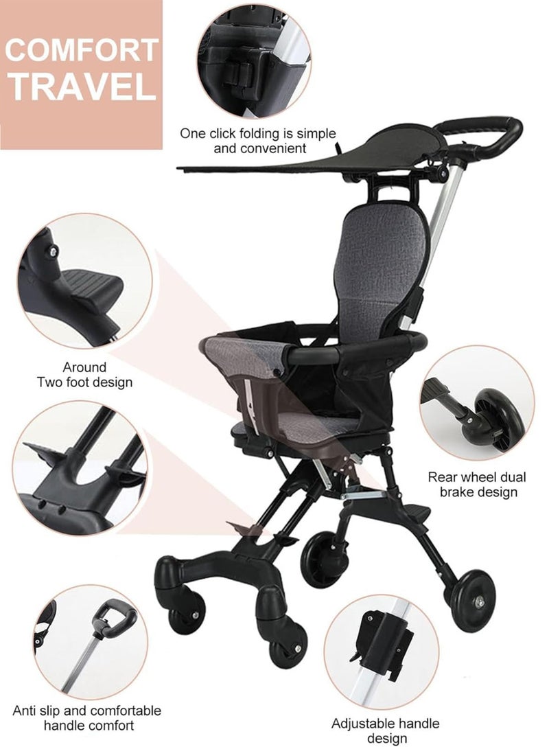 توتوجوي عربة أطفال خفيفة الوزن للسفر من المطار، عربة أطفال صغيرة الحجم وقابلة للطي مع مقابض قابلة للتعديل ومسند ظهر متكئ وغطاء للحماية من الشمس، مثالية للسفر بالطائرة والرحلات البرية والتسوق وعربة أطفال للمشي للأطفال الرضع والأطفال الصغار - Image 2