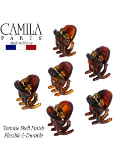 CAMILA Paris Cp2374 French Hair Clip For Women, Set Of 6 Extra Small Tortoise Shell Girls Hair Claw Clip Fashion Styling Hair Accessories For Women, Ladies Strong Hold Grip Clamp, Made In France 