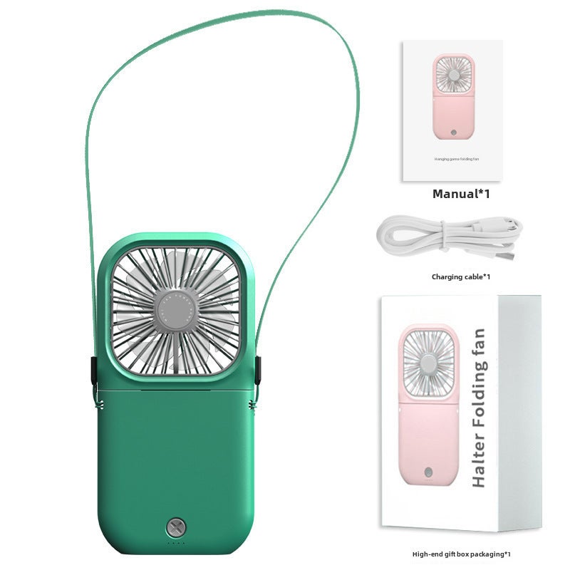 إسكدنيا Portable Mini Folding Fan USB Rechargeable Neck F20-Green