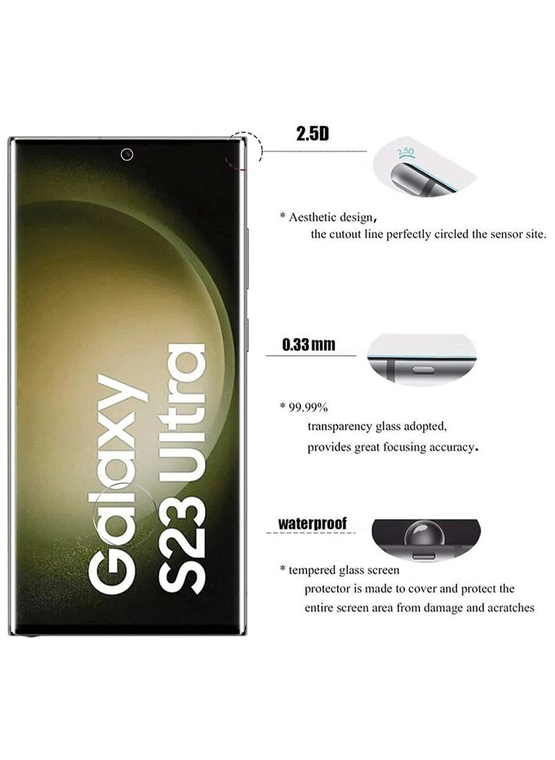 Tempered Glass Screen Protector Full HD Quality Tempered Glass Anti-Scratch Edge to Edge Coverage with Easy Installation Kit With Finger Print Hole For Samsung Galaxy S23 Ultra