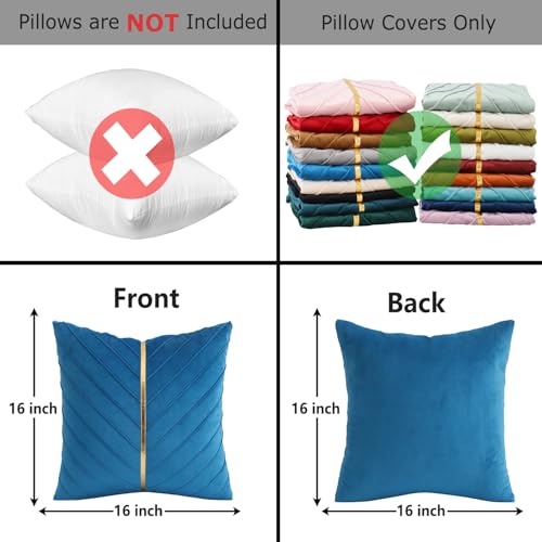 Tosleo Lake Blue Velvet Throw Pillow Covers 16x16 Pack of 2 with Gold Leather Christmas Decorative Couch Pillowcases Luxury Modern Soft Pillow Cover Spring Summer Home Decor for Sofa Bed Living Room - Image 3