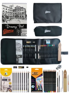 Glance Sketch A5 120 gr Adel Graded Pencil Set 8-Piece Aquarelle Dry Watercolor 12 Colors Pocket 24 Pen Holders  - Image 1