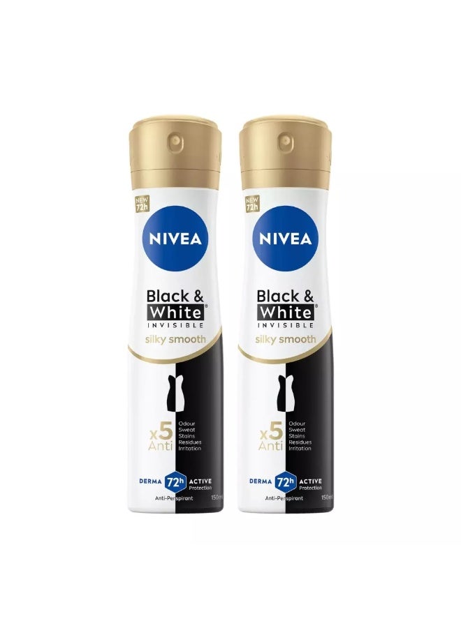 Nivea Black and White Invisible Silky Smooth Deo Spray, Antiperspirant for Women- 2X150ml