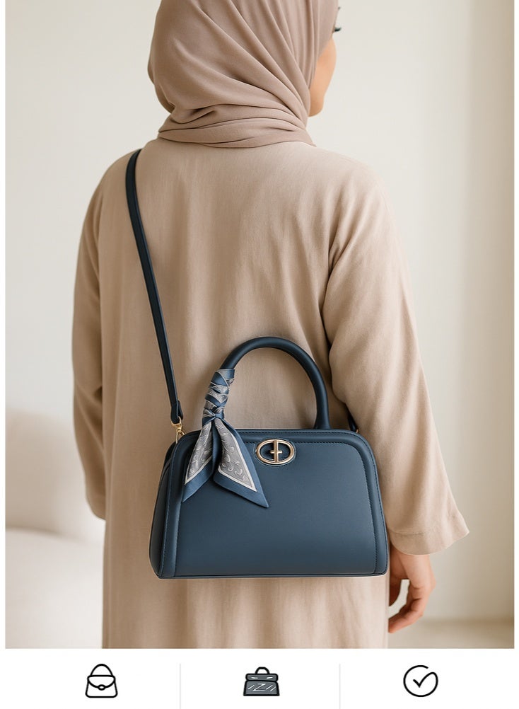 YAMEKER.AE Elegant Top Handle Handbag with Scarf Accent for Women | Premium PU Leather Shoulder & Crossbody Bag | Zipper Closure, Adjustable Strap | Daily Office & Casual Purse - Image 4