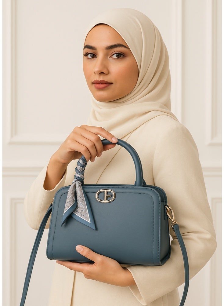 YAMEKER.AE Elegant Top Handle Handbag with Scarf Accent for Women | Premium PU Leather Shoulder & Crossbody Bag | Zipper Closure, Adjustable Strap | Daily Office & Casual Purse - Image 5