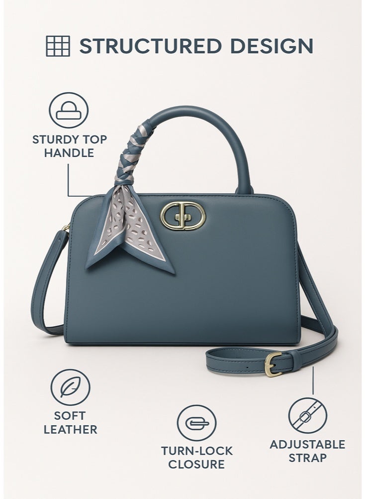 YAMEKER.AE Elegant Top Handle Handbag with Scarf Accent for Women | Premium PU Leather Shoulder & Crossbody Bag | Zipper Closure, Adjustable Strap | Daily Office & Casual Purse - Image 3