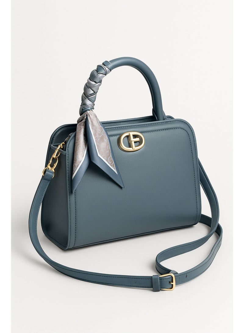 YAMEKER.AE Elegant Top Handle Handbag with Scarf Accent for Women | Premium PU Leather Shoulder & Crossbody Bag | Zipper Closure, Adjustable Strap | Daily Office & Casual Purse - Image 2