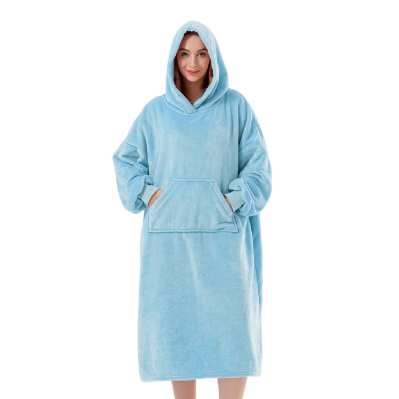 Wearable Blanket Hoodie for WomenKidsMen Oversized  Cozy Sherpa Lined Hoodie Sweatshirt BlanketBaby blueLong