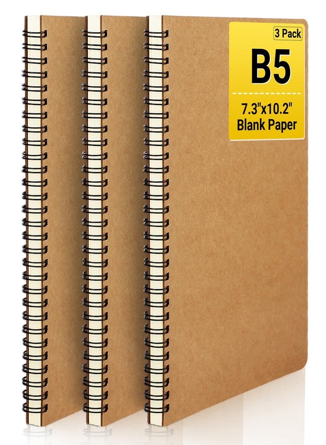 EUSOAR دفتر ملاحظات حلزوني فارغ، EUSOAR B5، عبوة من 3 دفاتر، مقاس 7.3 × 10.2 بوصة، دفاتر كتابة فارغة للسفر، دفتر يوميات، دفتر ملاحظات، دفتر رسم، دفتر يوميات للطلاب والجامعات والمكاتب والأعمال، غلاف كرافت - Image 1