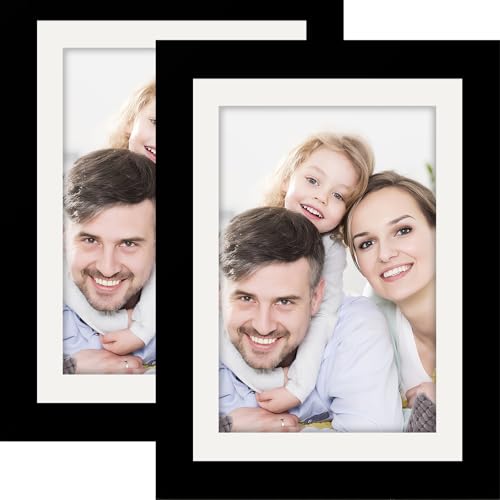 WUTL Picture Frames 5x7 2 Pack Made of Solid Wood Black for Wall Mounting and Tabletop Display - Image 1