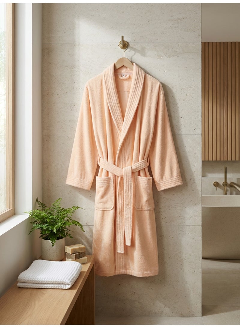 Ambrosia 100% Cotton Terry Bathrobe XL Luxor Unisex Peachy Beige Premium Soft Spa Robe Highly Absorbent Hotel Quality Loungewear With Pockets - Image 5
