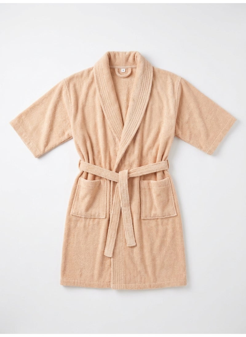 Ambrosia 100% Cotton Terry Bathrobe XL Luxor Unisex Peachy Beige Premium Soft Spa Robe Highly Absorbent Hotel Quality Loungewear With Pockets - Image 1