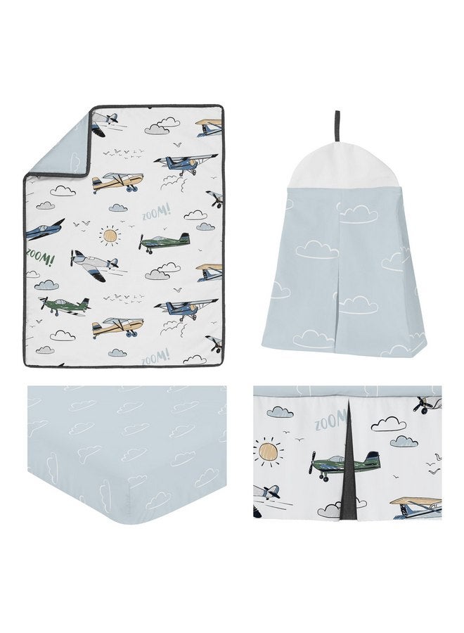 Sweet Jojo Designs Sweet Jojo Designs Vintage Airplane Boy Baby Crib Bedding Set for Infant Nursery Room Blanket Fitted Sheet Skirt Diaper Stacker 4pc Grey Green Blue White Yellow Airplanes Transportation Clouds Sun Sky  - Image 2