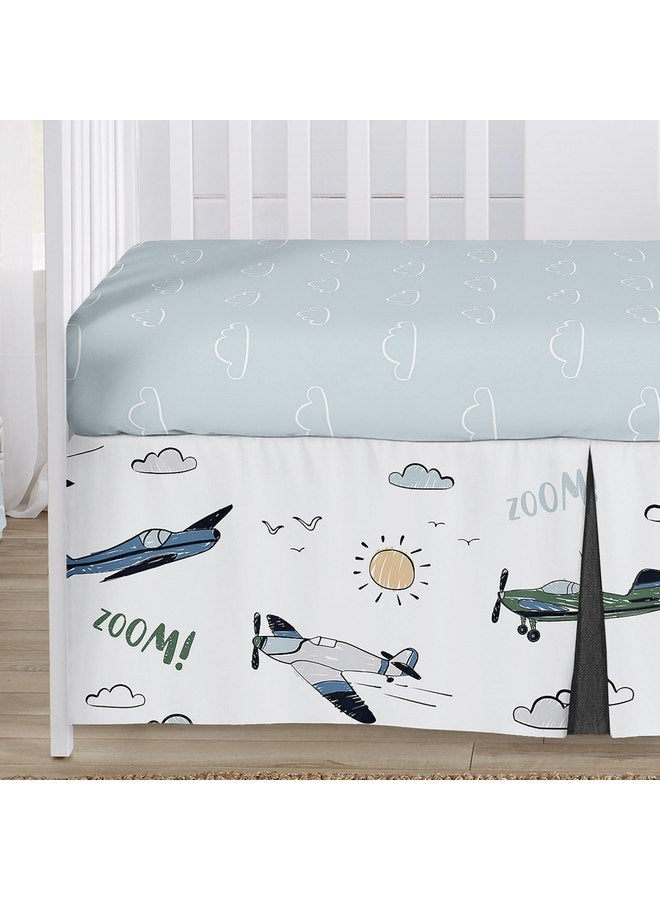 Sweet Jojo Designs Sweet Jojo Designs Vintage Airplane Boy Baby Crib Bedding Set for Infant Nursery Room Blanket Fitted Sheet Skirt Diaper Stacker 4pc Grey Green Blue White Yellow Airplanes Transportation Clouds Sun Sky  - Image 4
