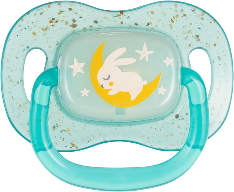 Air Flow Silicone Symmetrical Soother, Blue and Teal, 0-6 Months, Glow in the Dark, 2 Pack with Sterilisation Case - Image 3