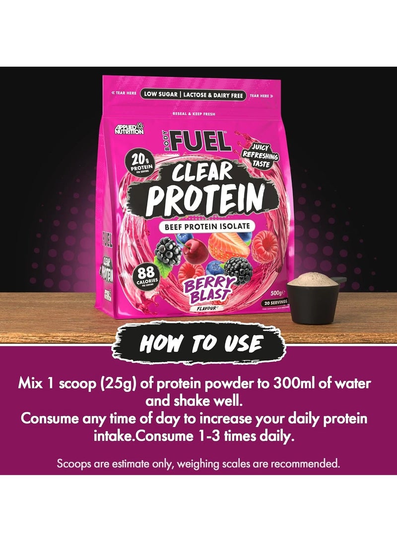 Applied Nutrition Bodyfuel Clear Beef Protein Isolate Berry Blast Flavor 500g - Image 5