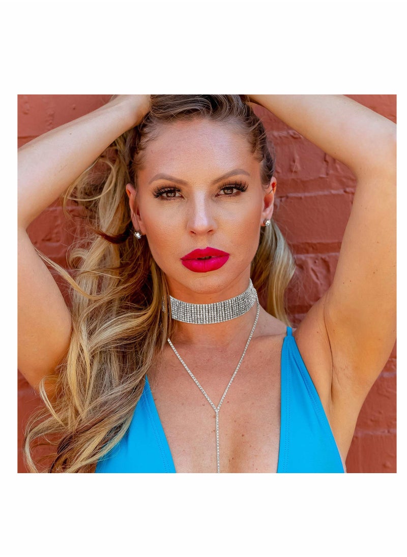 KASTWAVE - Choker Necklace for Women Girls, 2 Pcs Rhinestone Tassel Wide Collar Necklaces Chain - Image 1