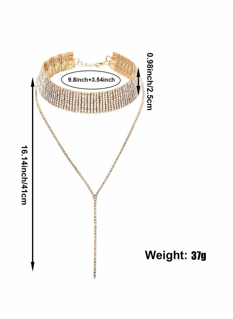 KASTWAVE - Choker Necklace for Women Girls, 2 Pcs Rhinestone Tassel Wide Collar Necklaces Chain - Image 1